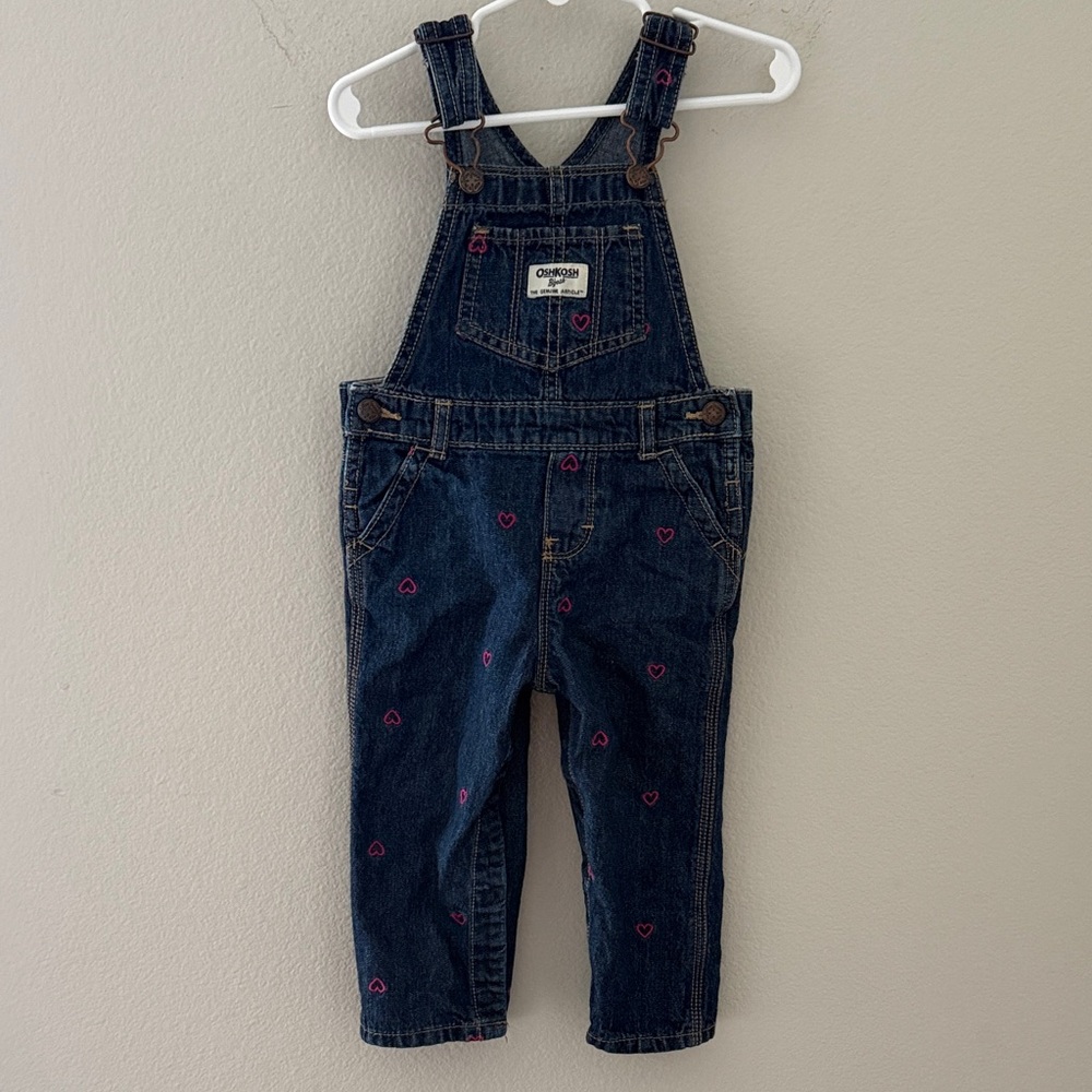OshKosh B'gosh Kids Heart Denim Overalls‎ - Dark Blue 18 Months